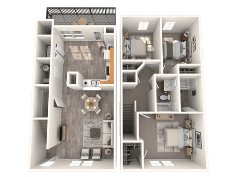 Floor plan for 3 beds, 2 baths, 1332 sqft